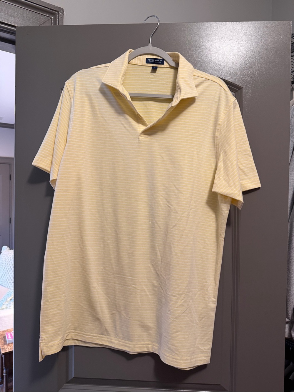 Peter Millar Pale Yellow Striped Short-Sleeve Polo